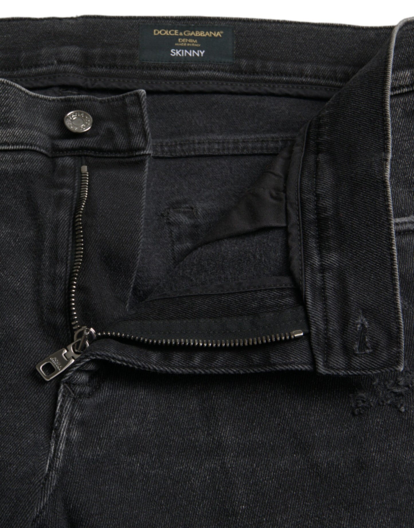Dolce & Gabbana Gray Cotton Stretch Skinny Denim Logo Jeans by Dolce & Gabbana