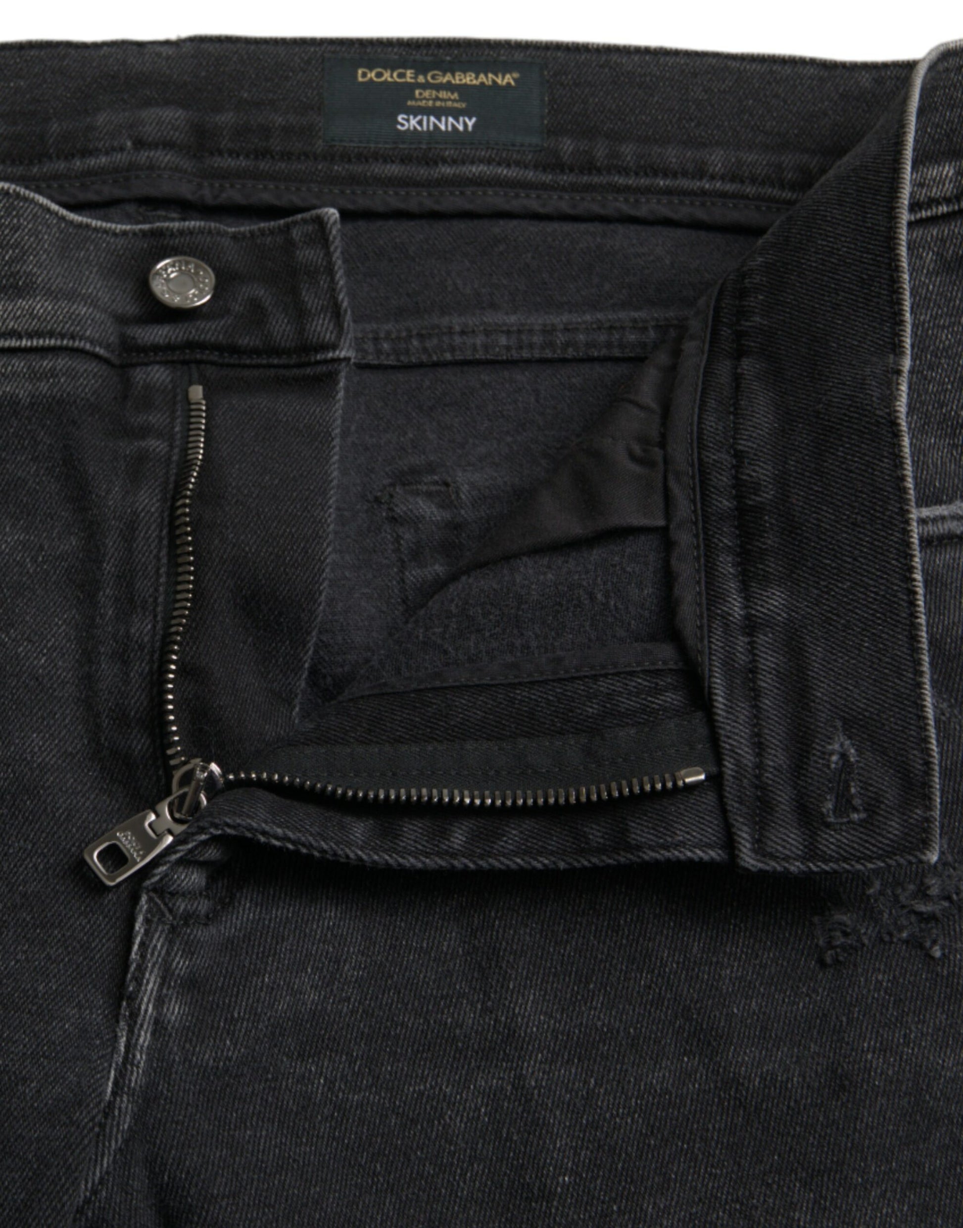Dolce & Gabbana Gray Cotton Stretch Skinny Denim Logo Jeans by Dolce & Gabbana
