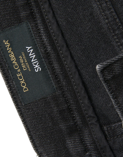 Dolce & Gabbana Gray Cotton Stretch Skinny Denim Logo Jeans by Dolce & Gabbana