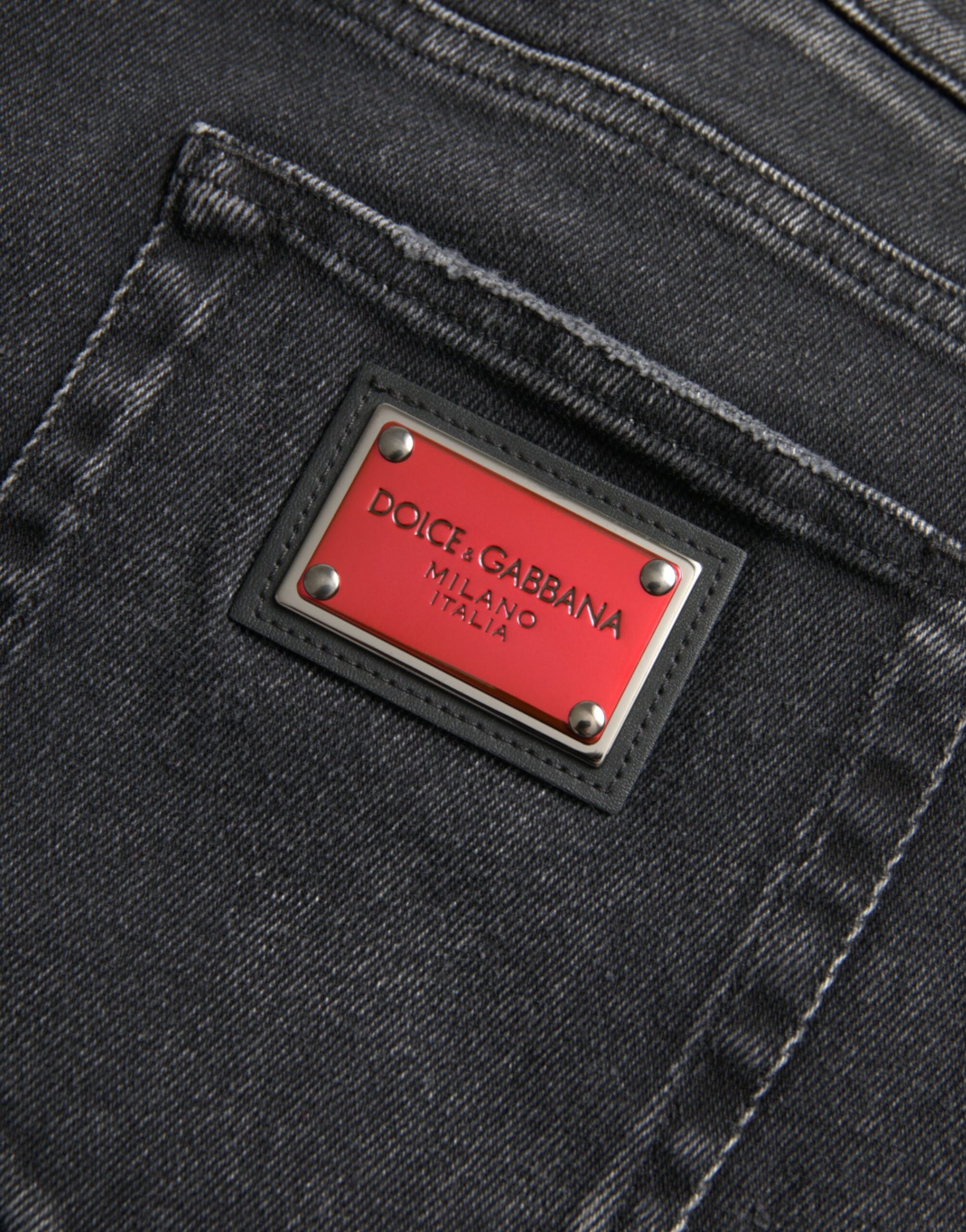 Dolce & Gabbana Gray Cotton Stretch Skinny Denim Logo Jeans by Dolce & Gabbana