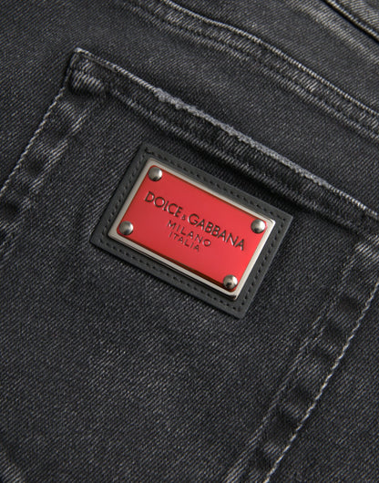 Dolce & Gabbana Gray Cotton Stretch Skinny Denim Logo Jeans by Dolce & Gabbana