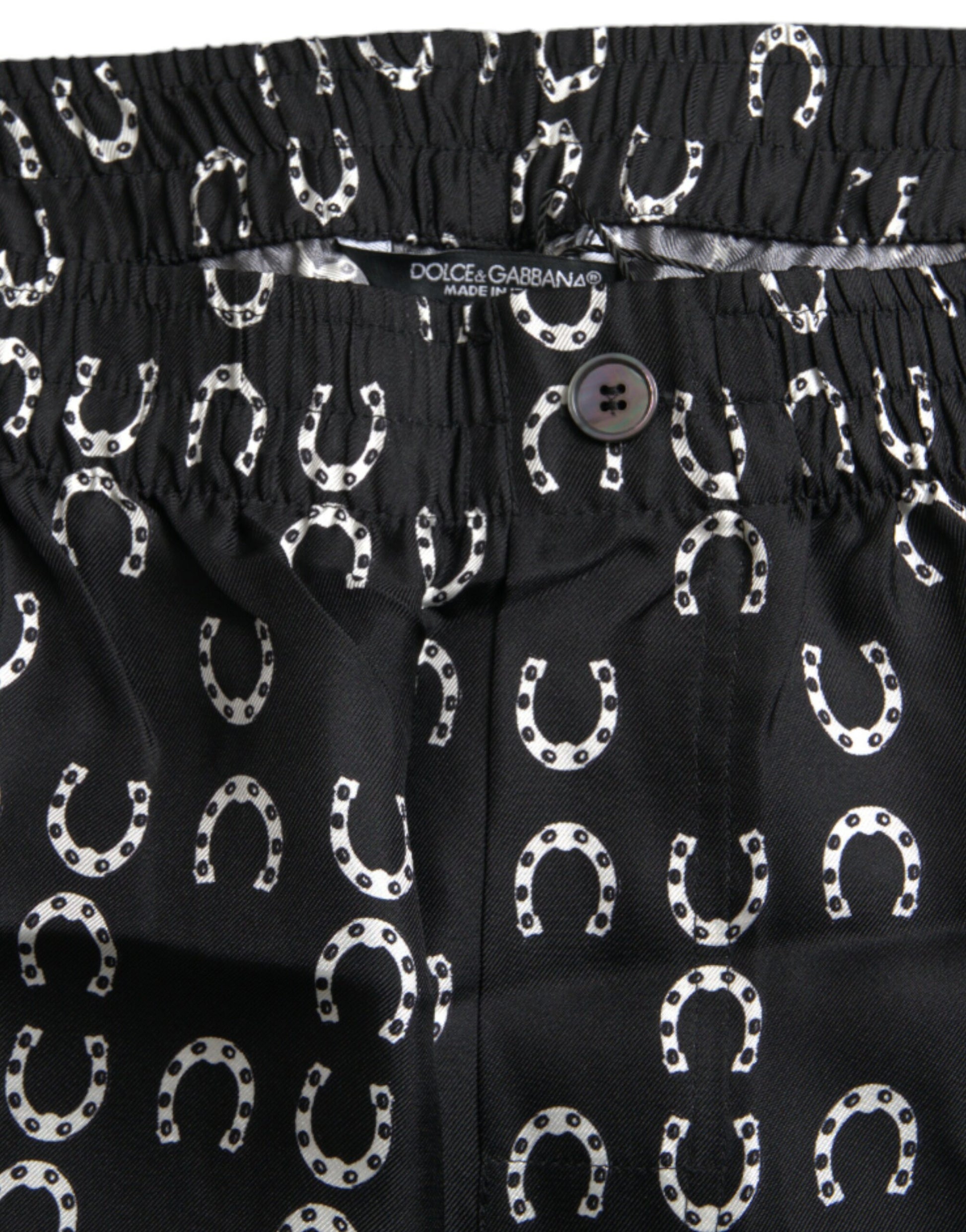 Dolce & Gabbana Black Horseshoe Print Silk Pants by Dolce & Gabbana
