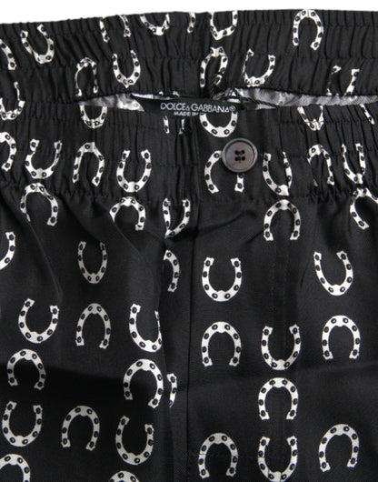 Dolce & Gabbana Black Horseshoe Print Silk Pants by Dolce & Gabbana