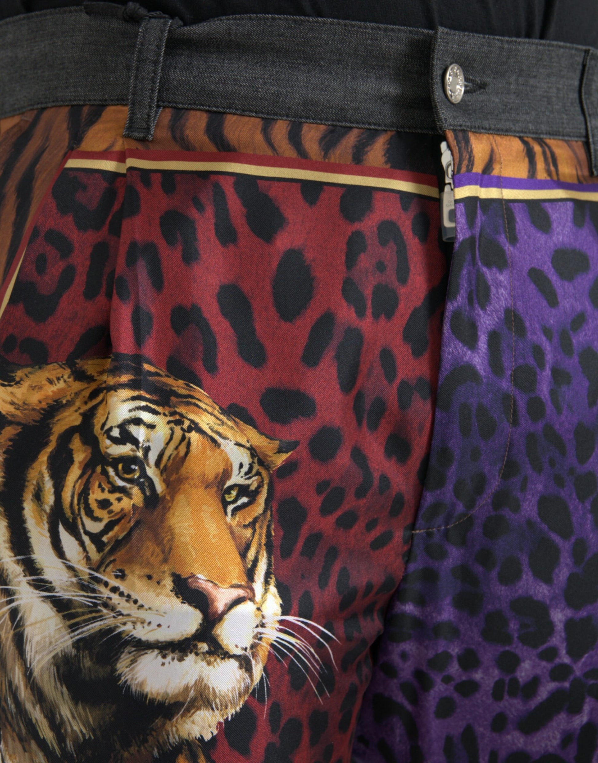 Dolce & Gabbana Multicolor Tiger Leopard Cotton Loose Tapered Pants by Dolce & Gabbana