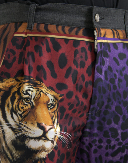 Dolce & Gabbana Multicolor Tiger Leopard Cotton Loose Tapered Pants by Dolce & Gabbana