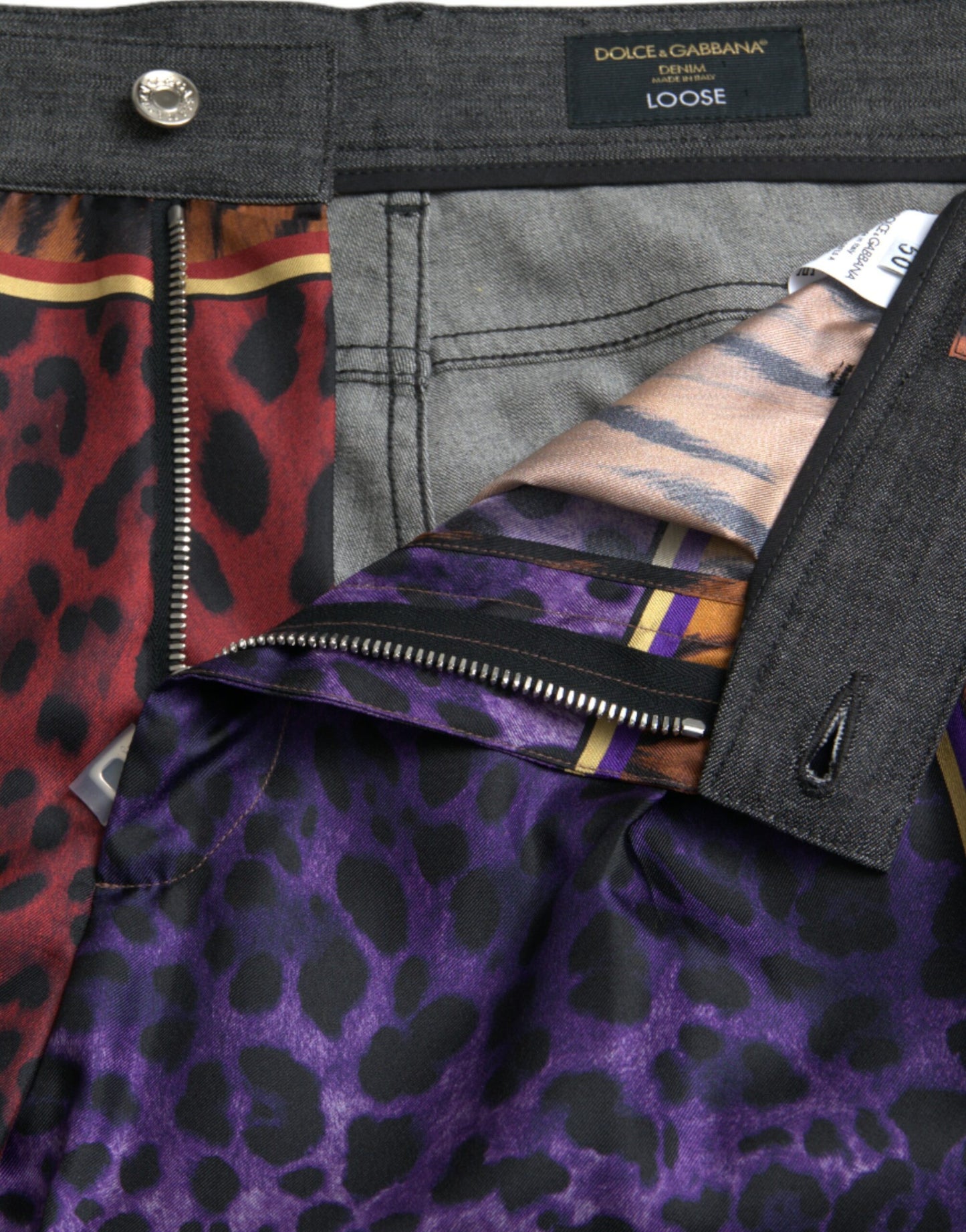 Dolce & Gabbana Multicolor Tiger Leopard Cotton Loose Tapered Pants by Dolce & Gabbana