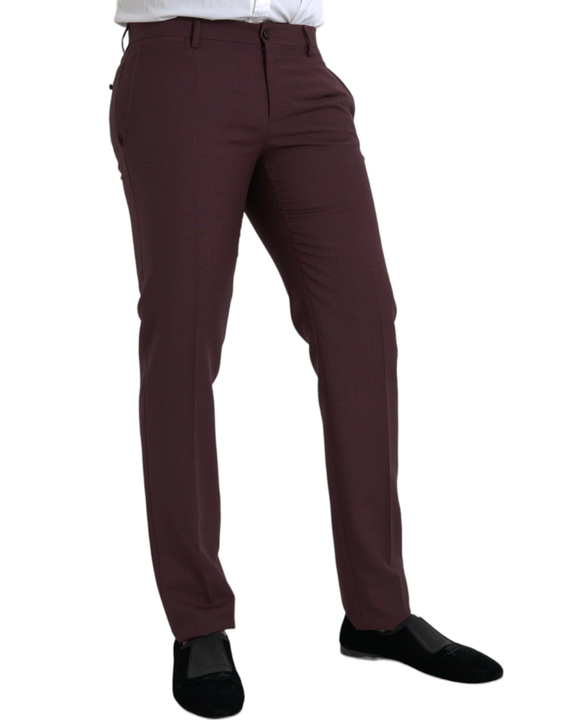 Dolce & Gabbana Maroon Wool Men Slim Fit Dress Pants by Dolce & Gabbana