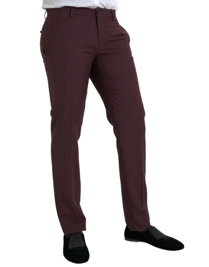 Dolce & Gabbana Maroon Wool Men Slim Fit Dress Pants by Dolce & Gabbana