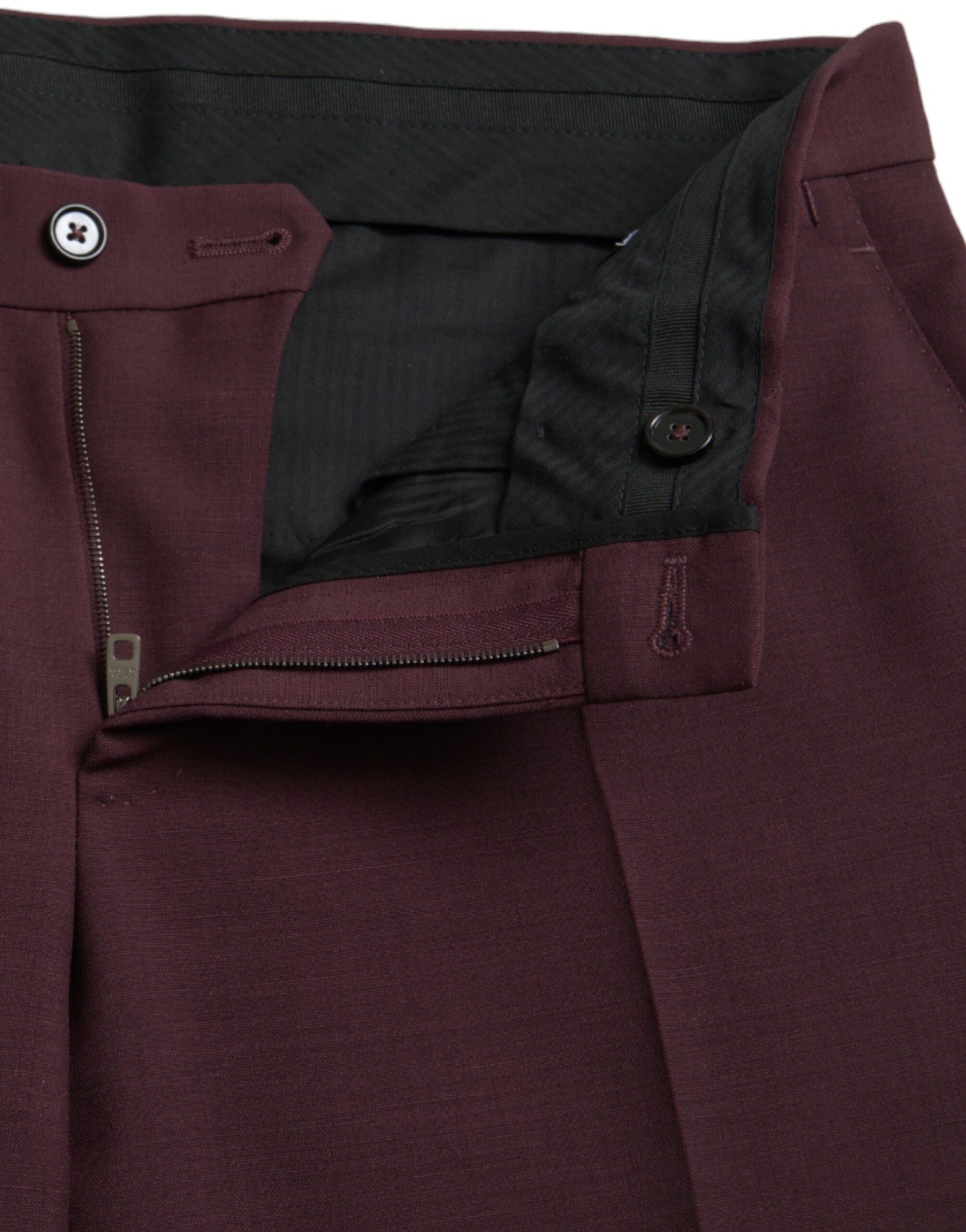 Dolce & Gabbana Maroon Wool Men Slim Fit Dress Pants by Dolce & Gabbana