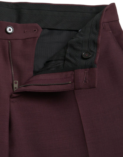 Dolce & Gabbana Maroon Wool Men Slim Fit Dress Pants by Dolce & Gabbana