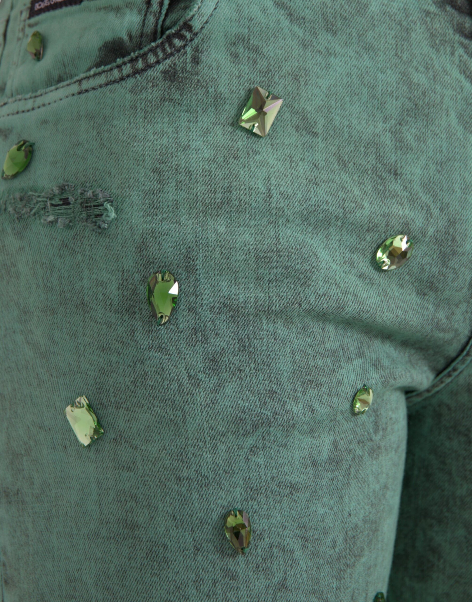 Dolce & Gabbana Green Crystals Cotton Stretch Slim Jeans by Dolce & Gabbana