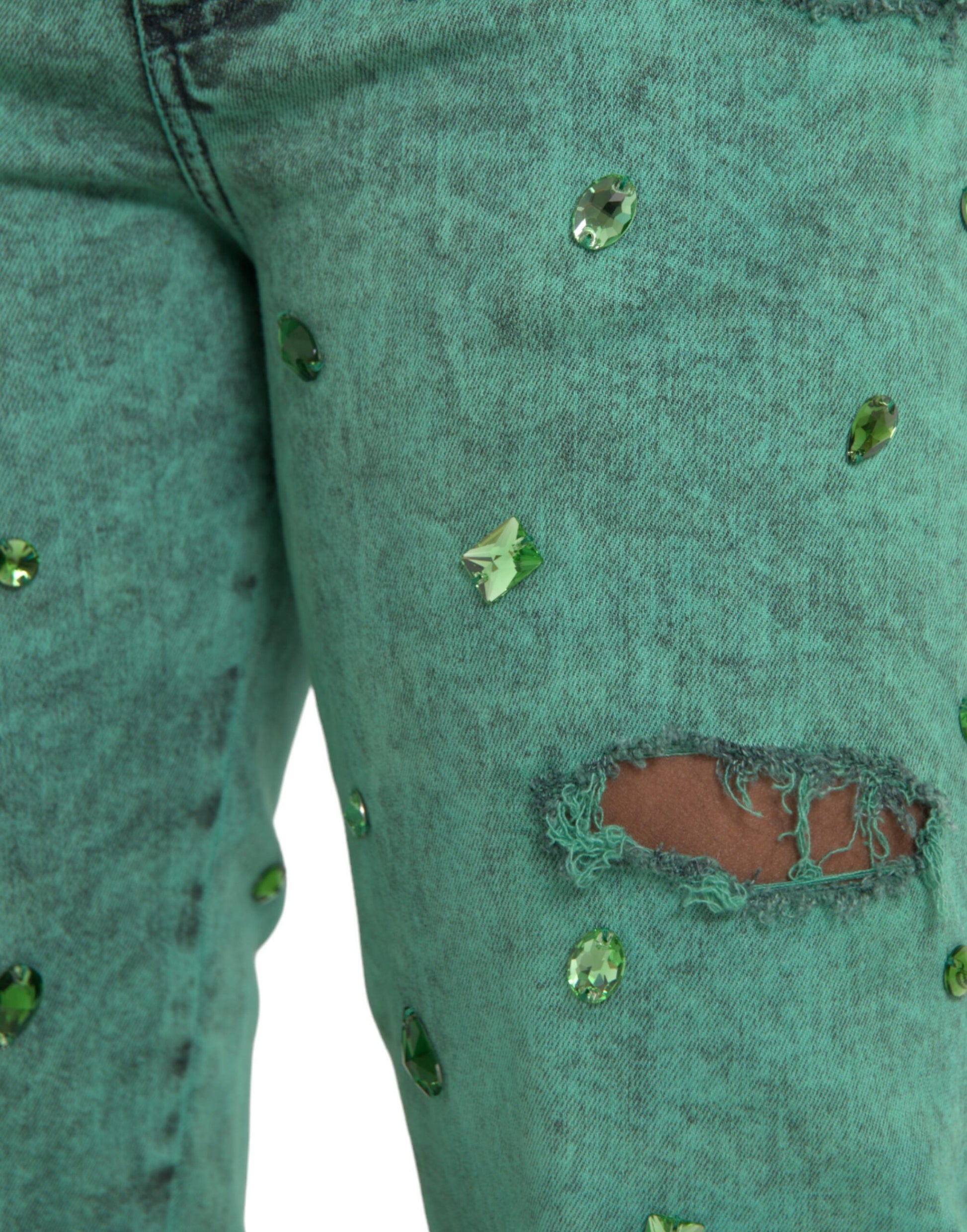 Dolce & Gabbana Green Crystals Cotton Stretch Slim Jeans by Dolce & Gabbana