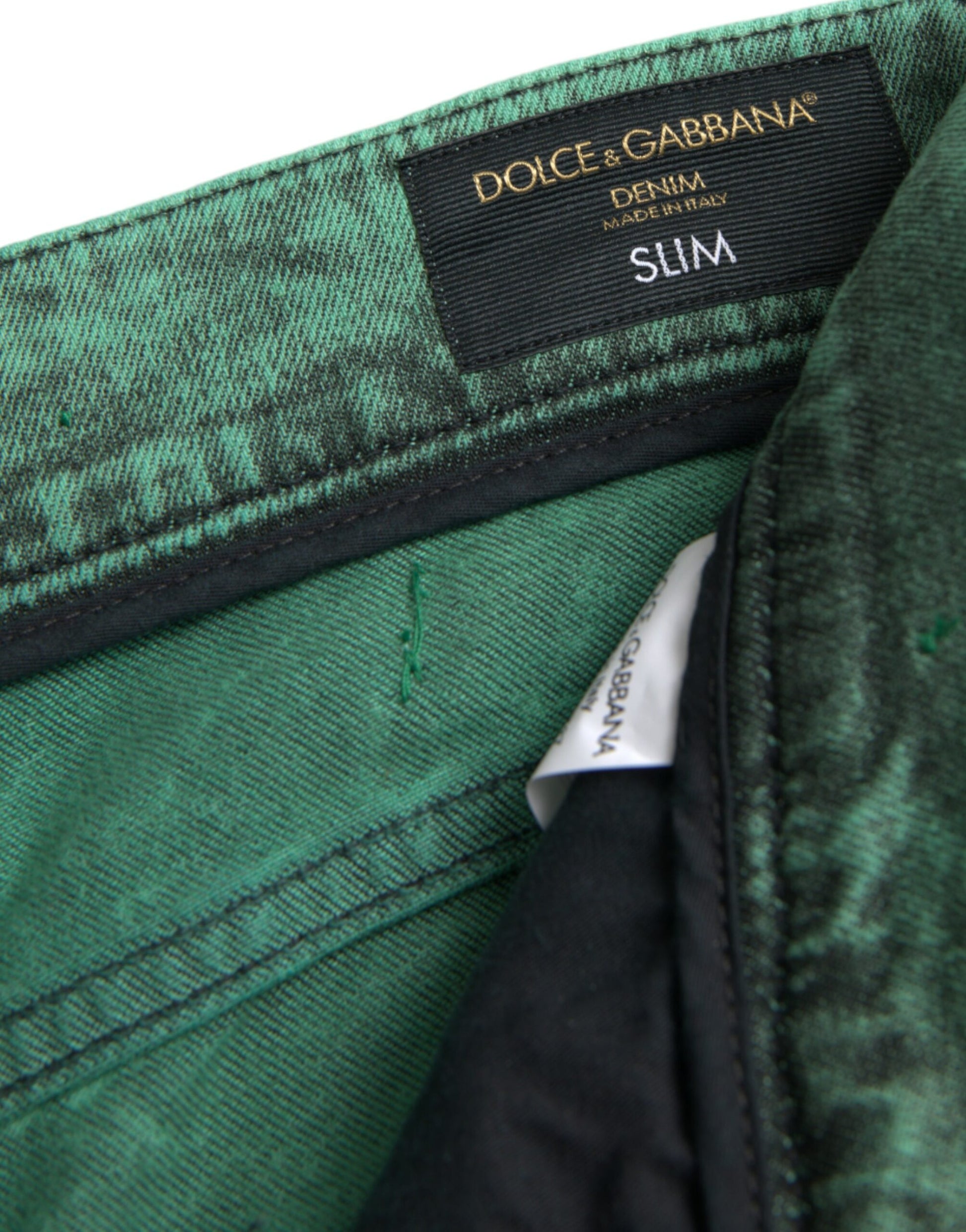 Dolce & Gabbana Green Crystals Cotton Stretch Slim Jeans by Dolce & Gabbana