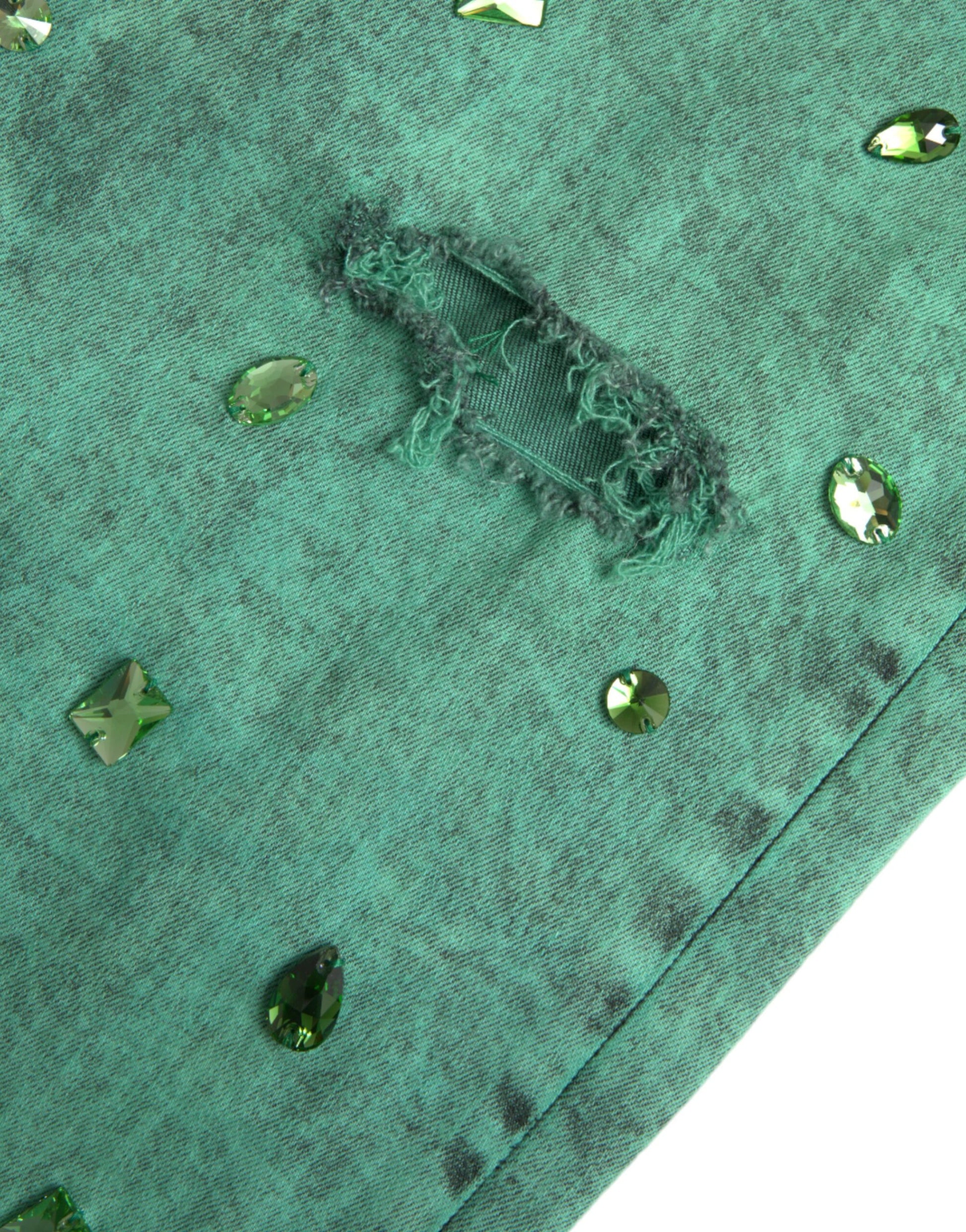 Dolce & Gabbana Green Crystals Cotton Stretch Slim Jeans by Dolce & Gabbana