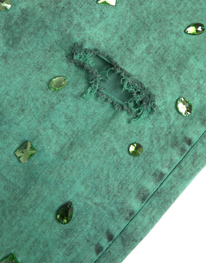 Dolce & Gabbana Green Crystals Cotton Stretch Slim Jeans by Dolce & Gabbana