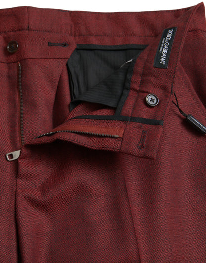 Dolce & Gabbana Maroon Wool Men Skinny Dress Pants by Dolce & Gabbana