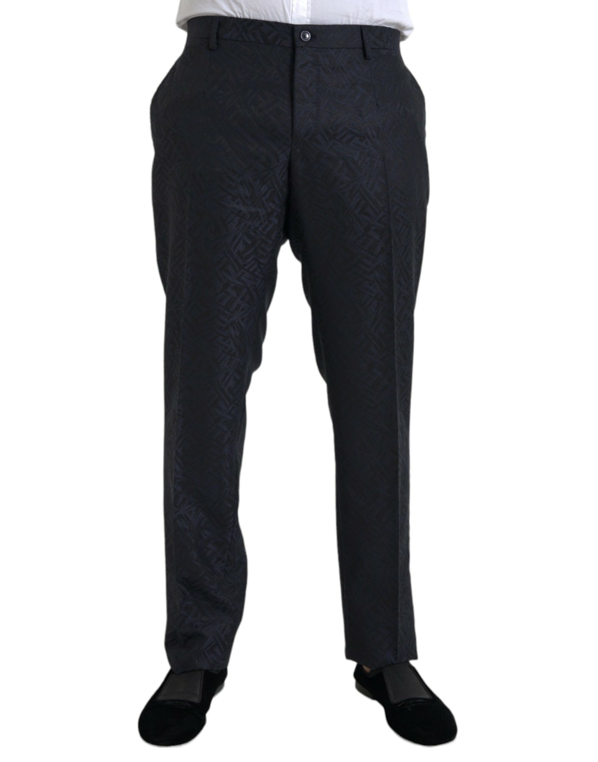 Dolce & Gabbana Blue Brocade Wool Skinny Men Dress Pants by Dolce & Gabbana