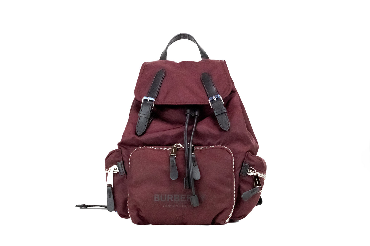 Sac à dos Burberry bordeaux moyen en nylon Econyl avec cordon de serrage