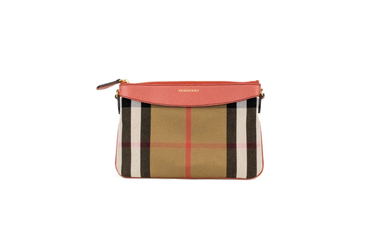 Sac bandoulière Burberry Peyton House Check Derby en cuir grainé rouge cannelle