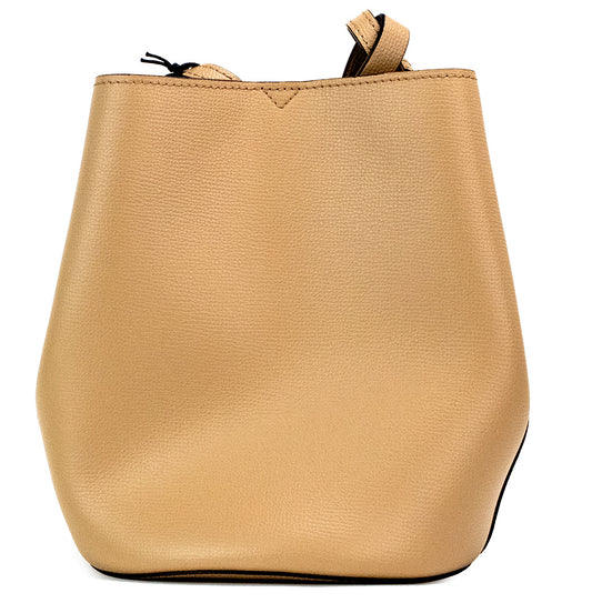 Sac à main seau Burberry Lorne, petit modèle camel Haymarket Check, en cuir galet