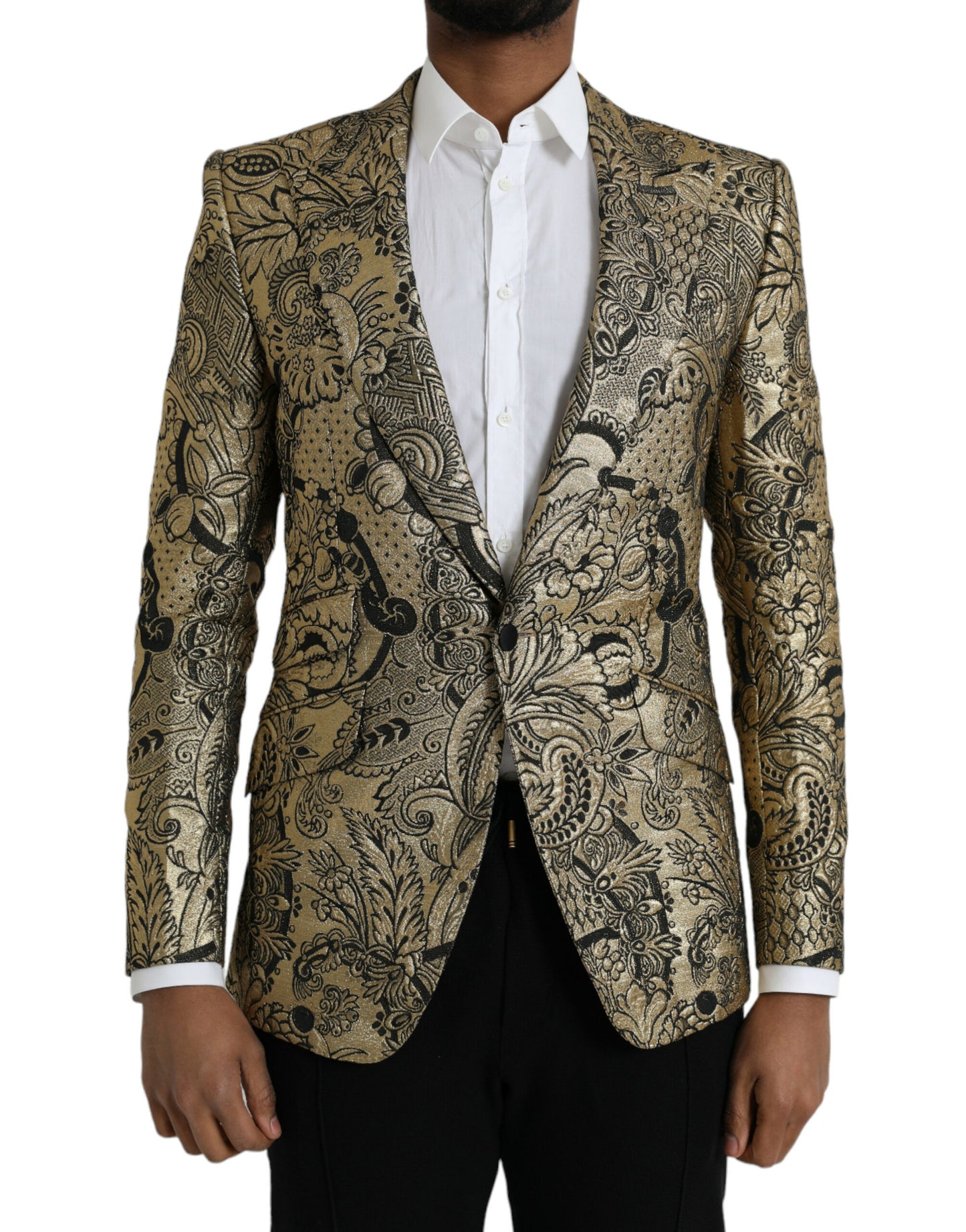 Blazer manteau simple boutonnage en jacquard Dolce &amp; Gabbana Gold SICILIA