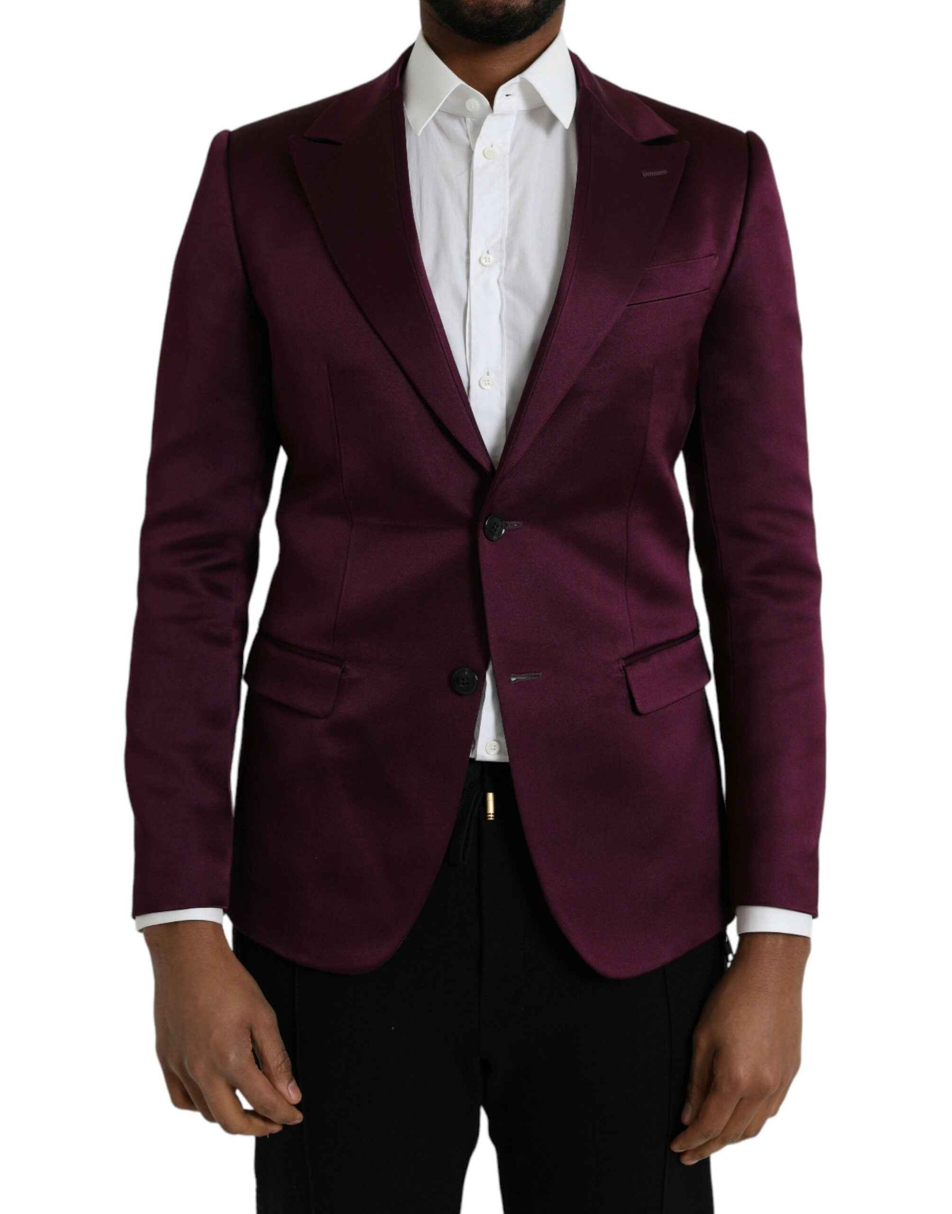 Dolce Gabbana Silk Blazer Maroon Twee Knoopsluiting Luxe