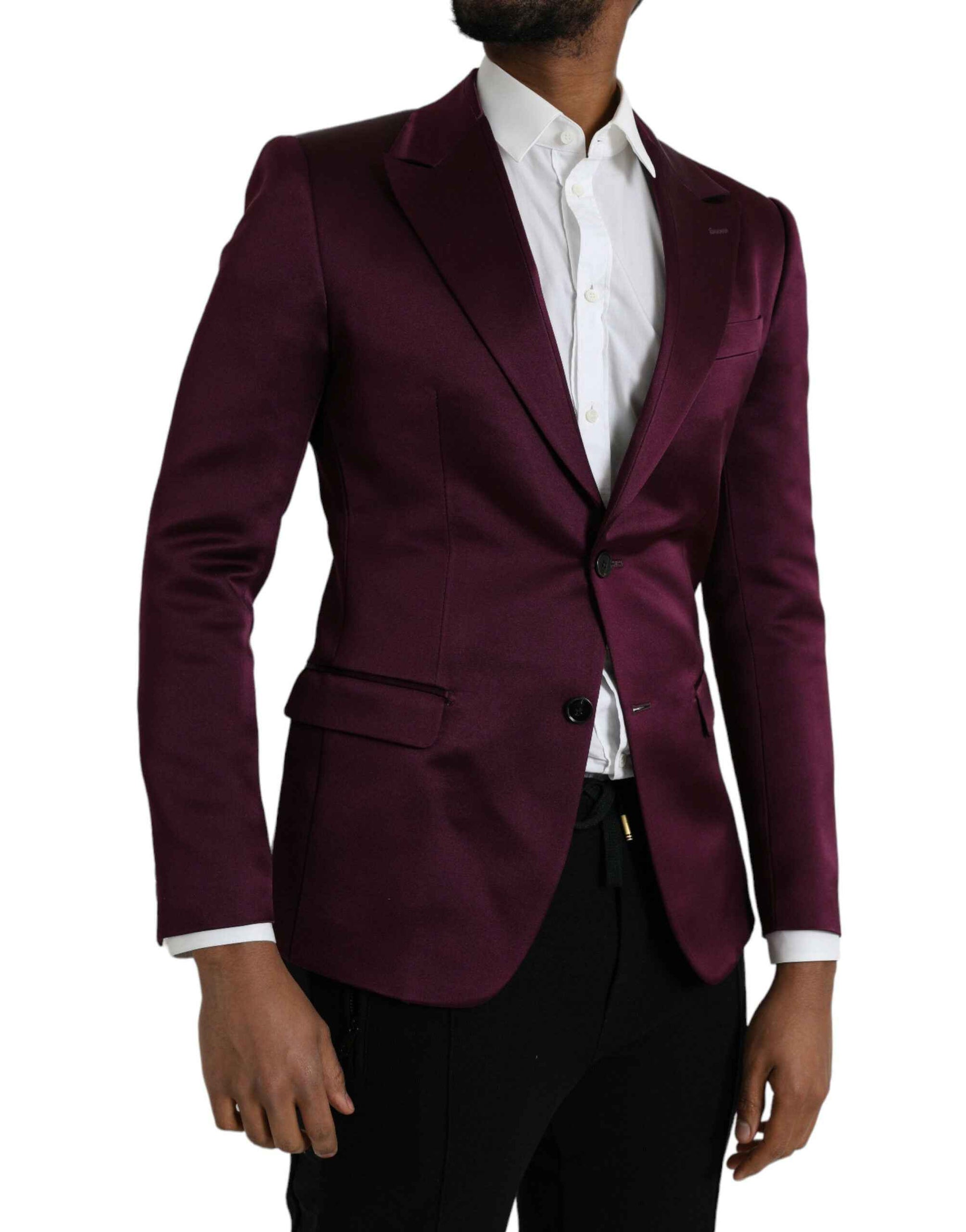 Dolce Gabbana Silk Blazer Maroon Twee Knoopsluiting Luxe