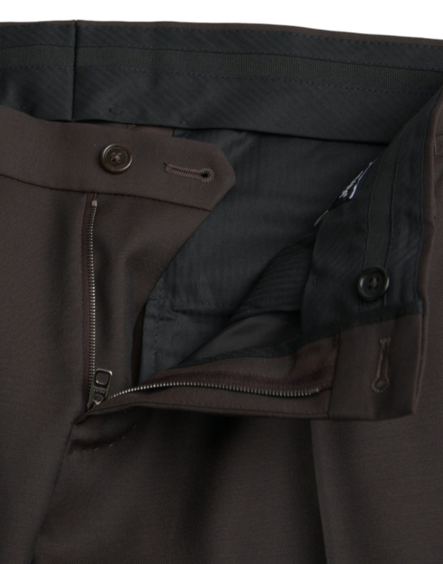 Dolce & Gabbana Dark Brown Wool Slim Fit Formal Pants by Dolce & Gabbana