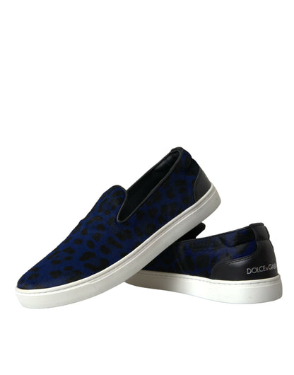 Dolce & Gabbana Blue Calfskin Hair Leopard Sneakers Shoes by Dolce & Gabbana