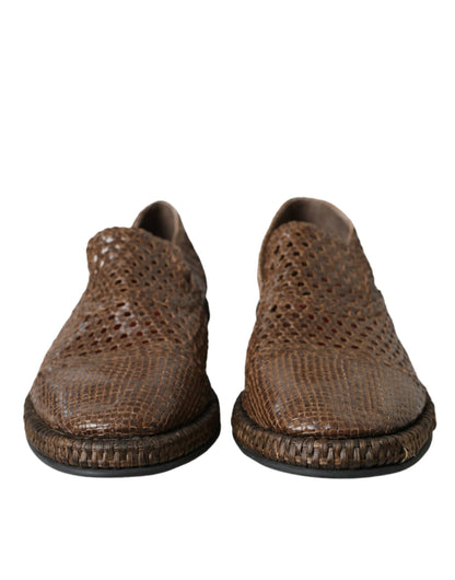 Mocassins en cuir tressé marron Dolce &amp; Gabbana, chaussures décontractées