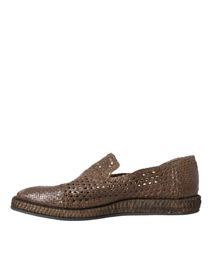 Mocassins en cuir tressé marron Dolce &amp; Gabbana, chaussures décontractées