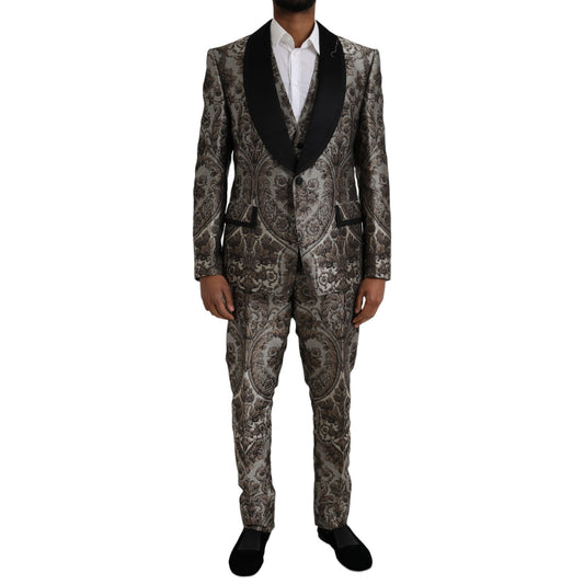 Costume 3 pièces habillé en jacquard fleuri marron Dolce &amp; Gabbana