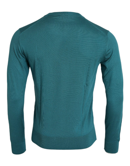 Dolce & Gabbana Dark Green Silk Crew Neck Pullover Sweater by Dolce & Gabbana