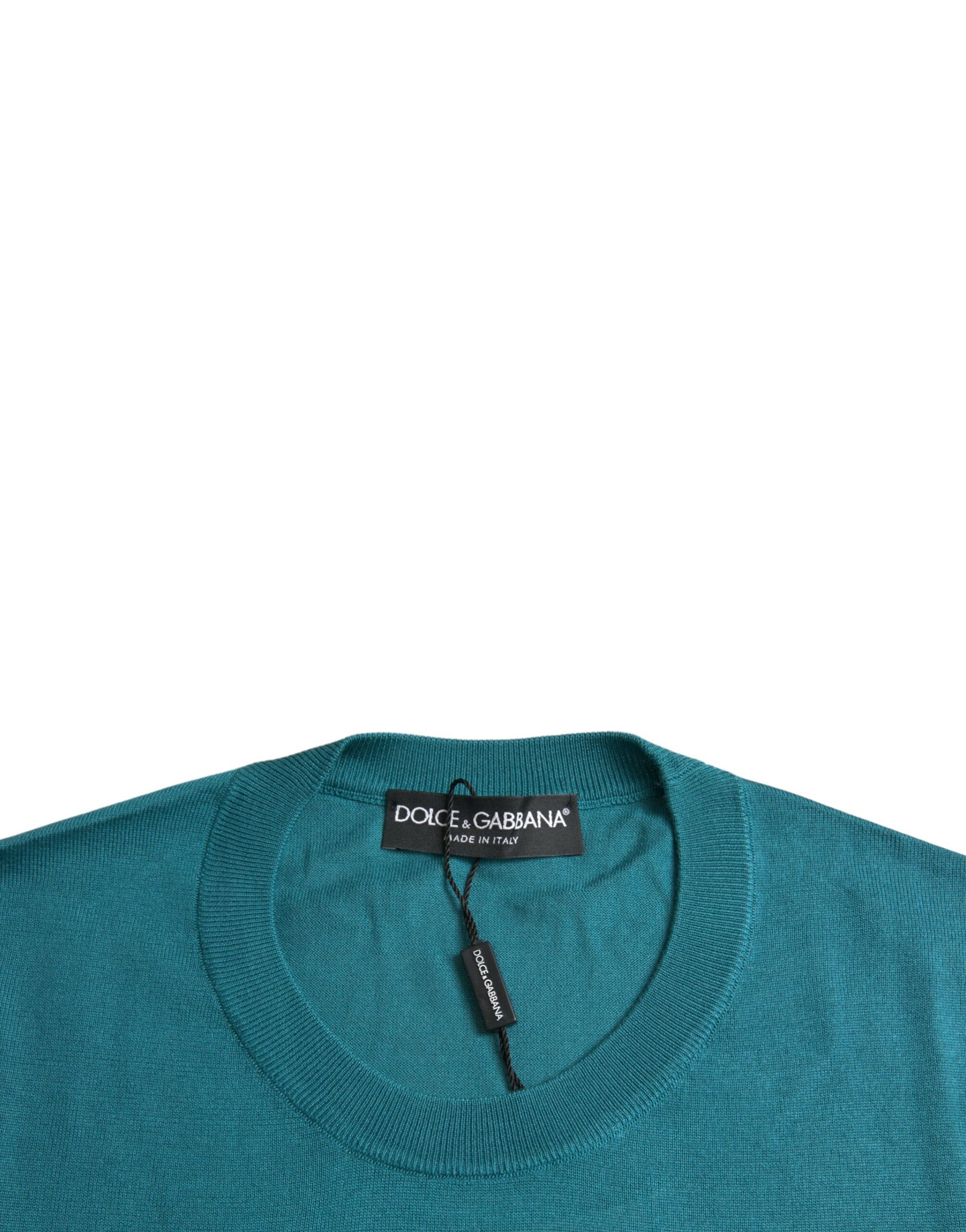 Dolce & Gabbana Dark Green Silk Crew Neck Pullover Sweater by Dolce & Gabbana