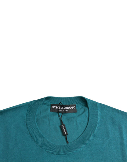 Dolce & Gabbana Dark Green Silk Crew Neck Pullover Sweater by Dolce & Gabbana