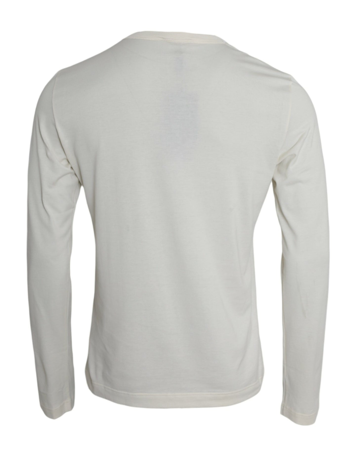 Dolce & Gabbana Off White Cotton Round Neck Pullover Sweater by Dolce & Gabbana