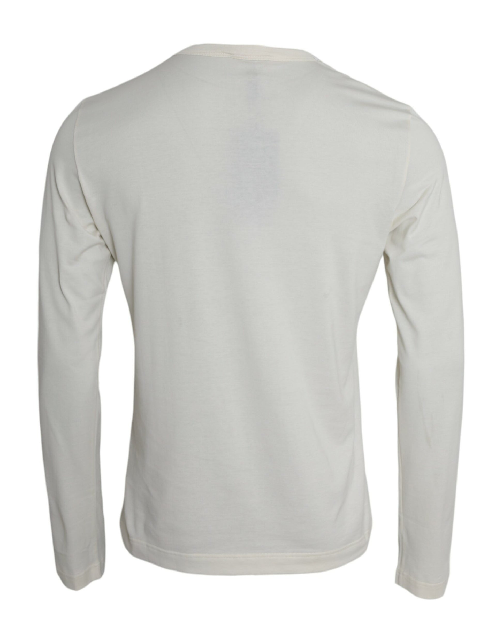 Dolce & Gabbana Off White Cotton Round Neck Pullover Sweater by Dolce & Gabbana