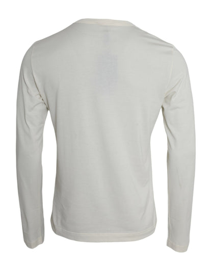 Dolce & Gabbana Off White Cotton Round Neck Pullover Sweater by Dolce & Gabbana