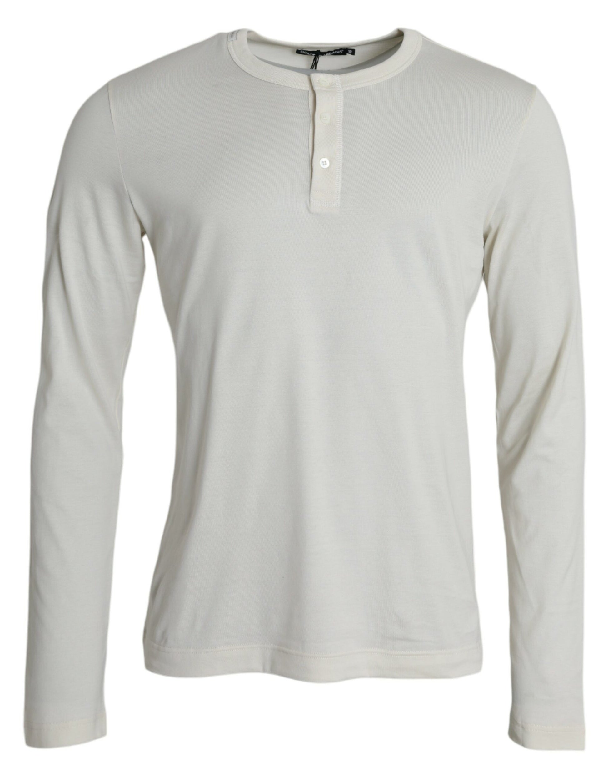 Dolce & Gabbana Off White Cotton Round Neck Pullover Sweater by Dolce & Gabbana