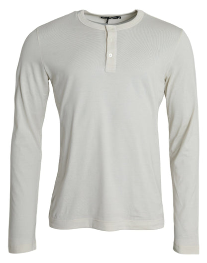 Dolce & Gabbana Off White Cotton Round Neck Pullover Sweater by Dolce & Gabbana