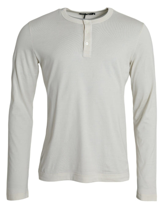 Dolce & Gabbana Off White Cotton Round Neck Pullover Sweater by Dolce & Gabbana