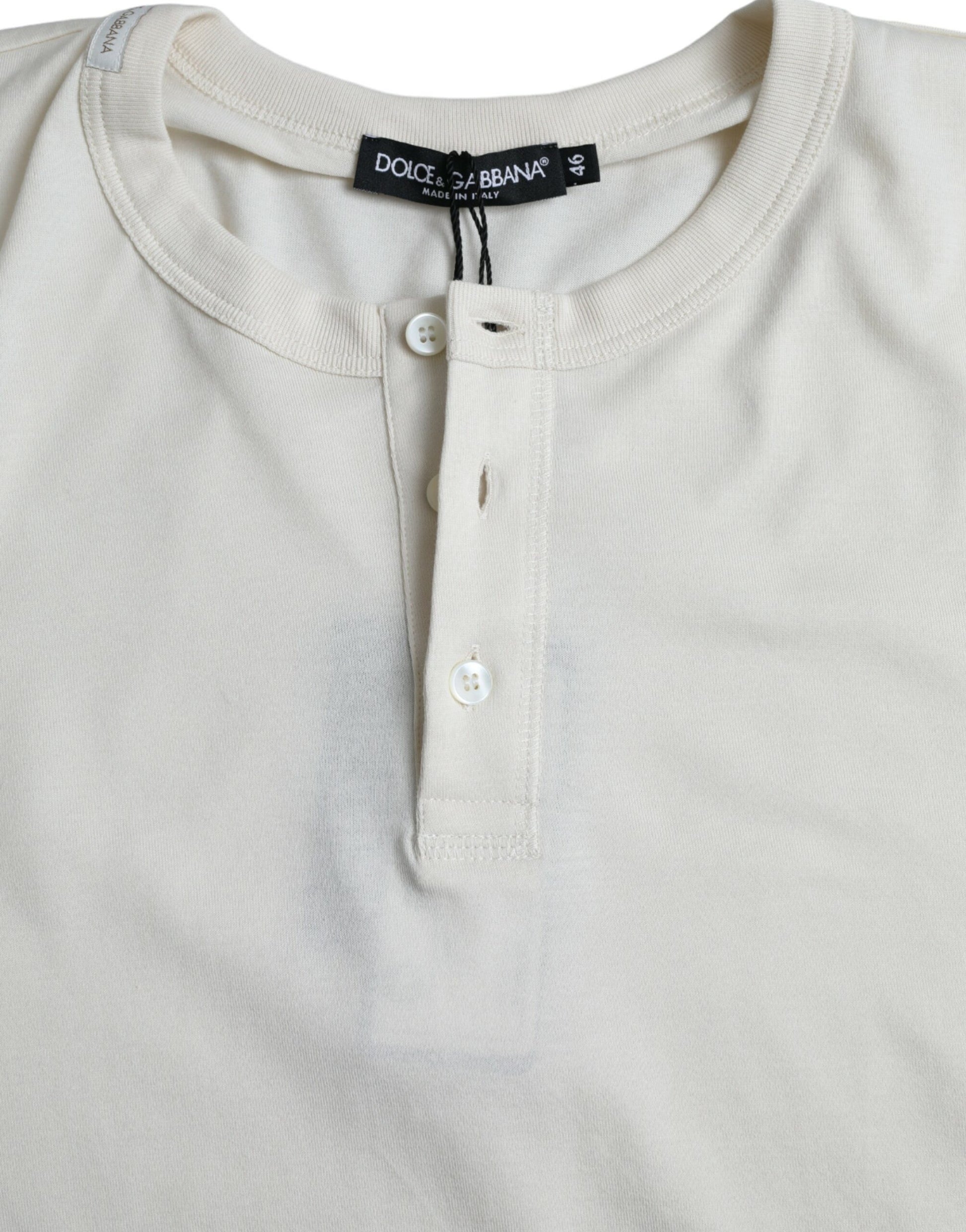 Dolce & Gabbana Off White Cotton Round Neck Pullover Sweater by Dolce & Gabbana