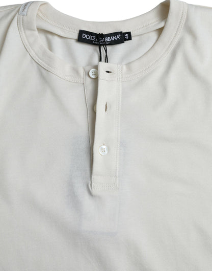 Dolce & Gabbana Off White Cotton Round Neck Pullover Sweater by Dolce & Gabbana