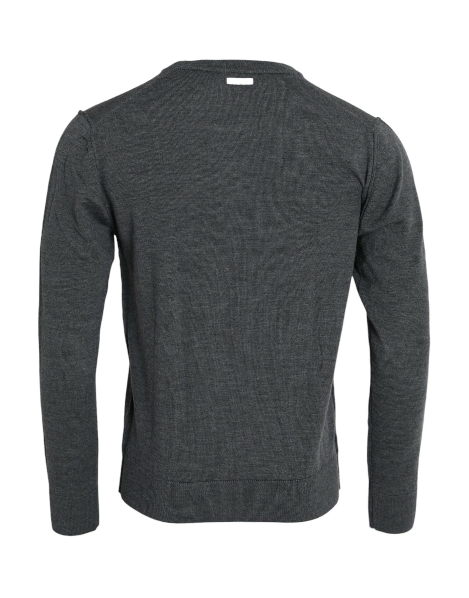 Dolce & Gabbana Dark Gray Wool Crew Neck Pullover Sweater by Dolce & Gabbana