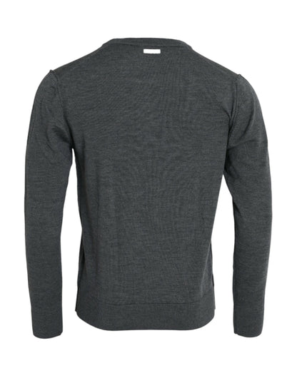 Dolce & Gabbana Dark Gray Wool Crew Neck Pullover Sweater by Dolce & Gabbana