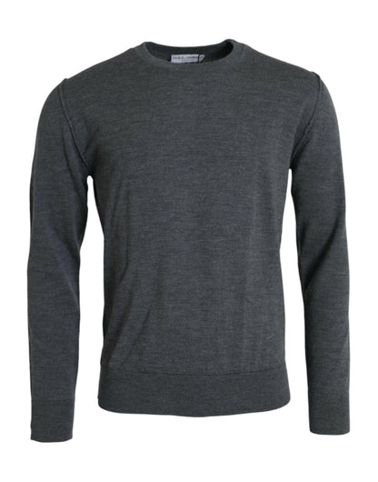 Dolce & Gabbana Dark Gray Wool Crew Neck Pullover Sweater by Dolce & Gabbana