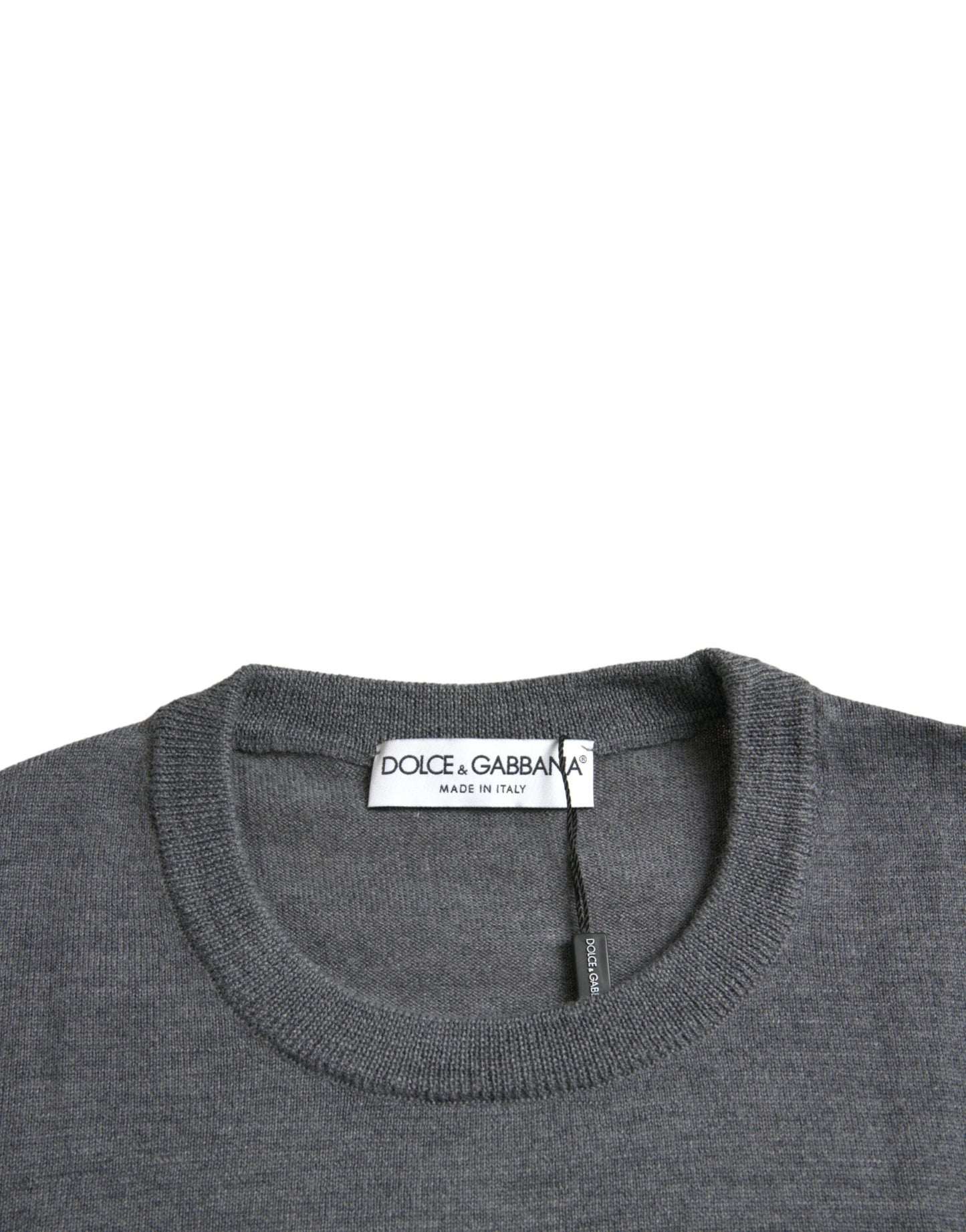 Dolce & Gabbana Dark Gray Wool Crew Neck Pullover Sweater by Dolce & Gabbana