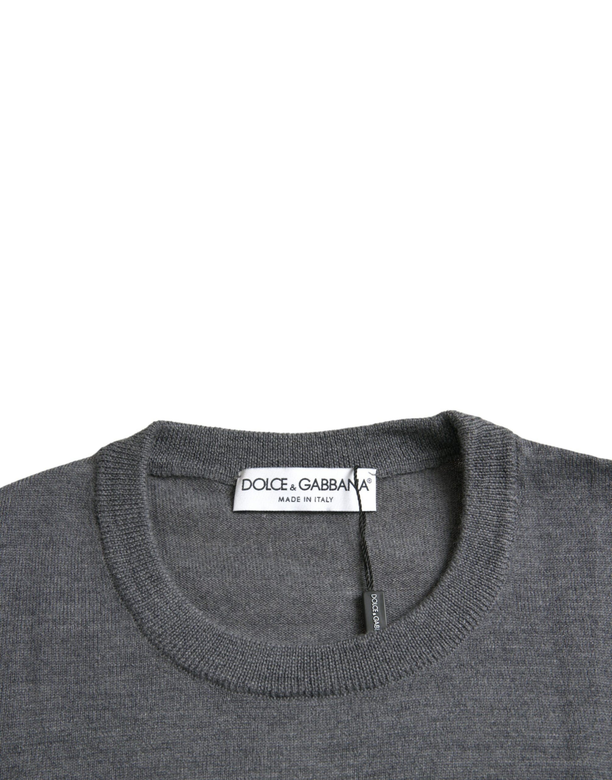 Dolce & Gabbana Dark Gray Wool Crew Neck Pullover Sweater by Dolce & Gabbana