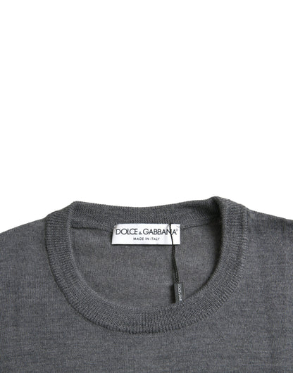 Dolce & Gabbana Dark Gray Wool Crew Neck Pullover Sweater by Dolce & Gabbana