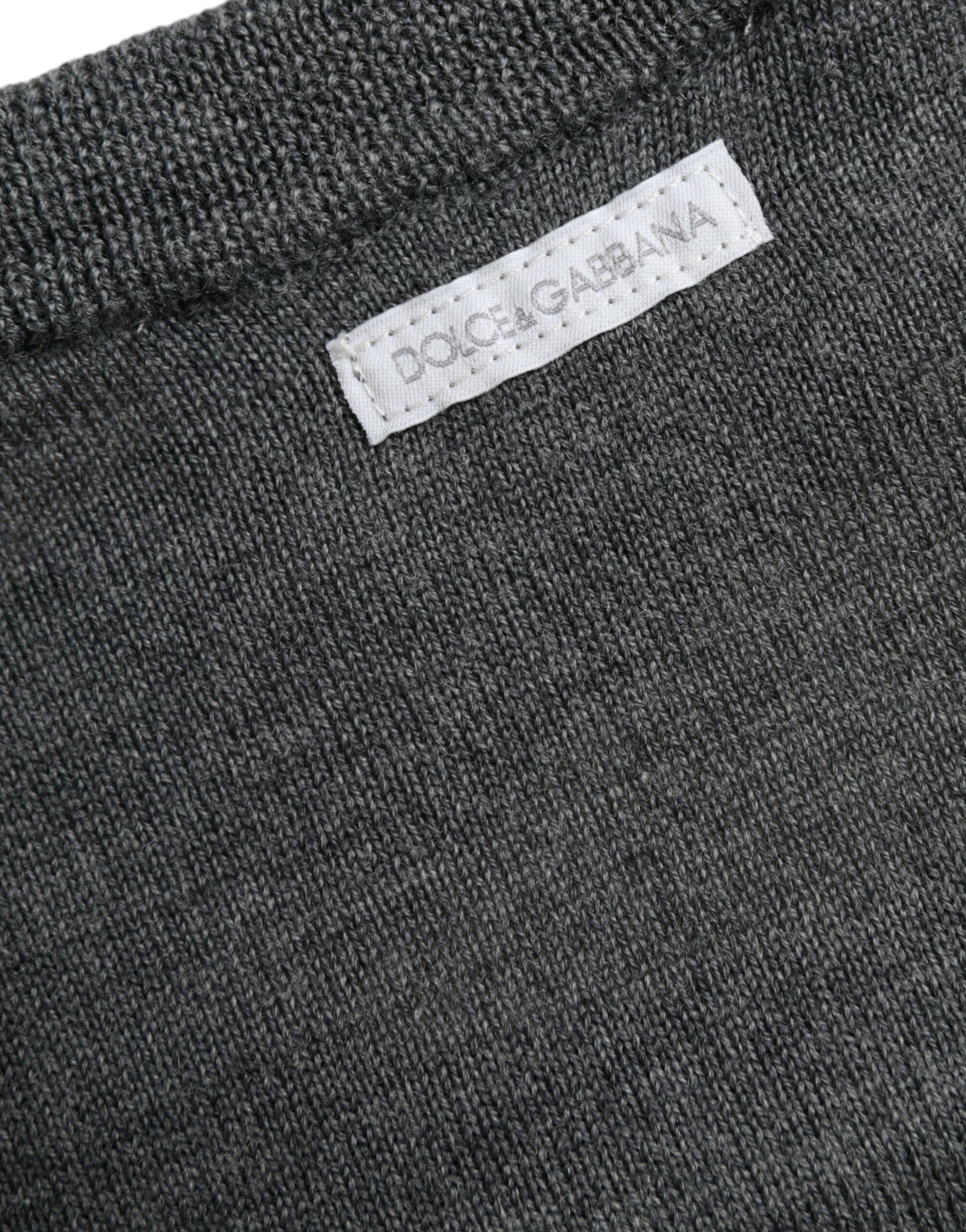 Dolce & Gabbana Dark Gray Wool Crew Neck Pullover Sweater by Dolce & Gabbana